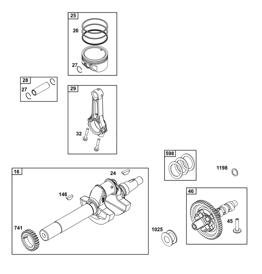 Crankshaft Group Diagram and Parts List for 359447-0119-E1  Briggs and Stratton Engine
